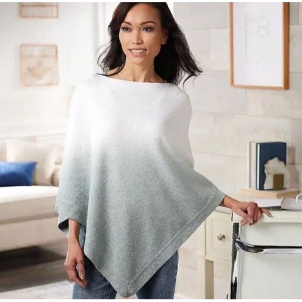 Barefoot Dreams Cozy Chic Ultra Lite Ocean Breeze Poncho in Ombre Waterfall Blue